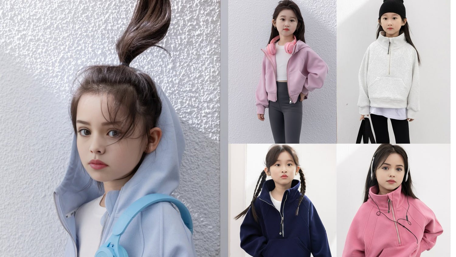 Girl wearing a Clara Girls pink hoodie