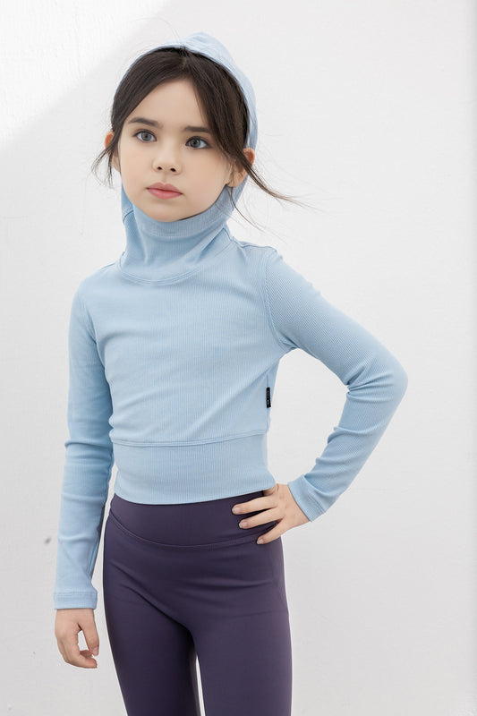 Hooded Long Sleeve Top - Sky Blue