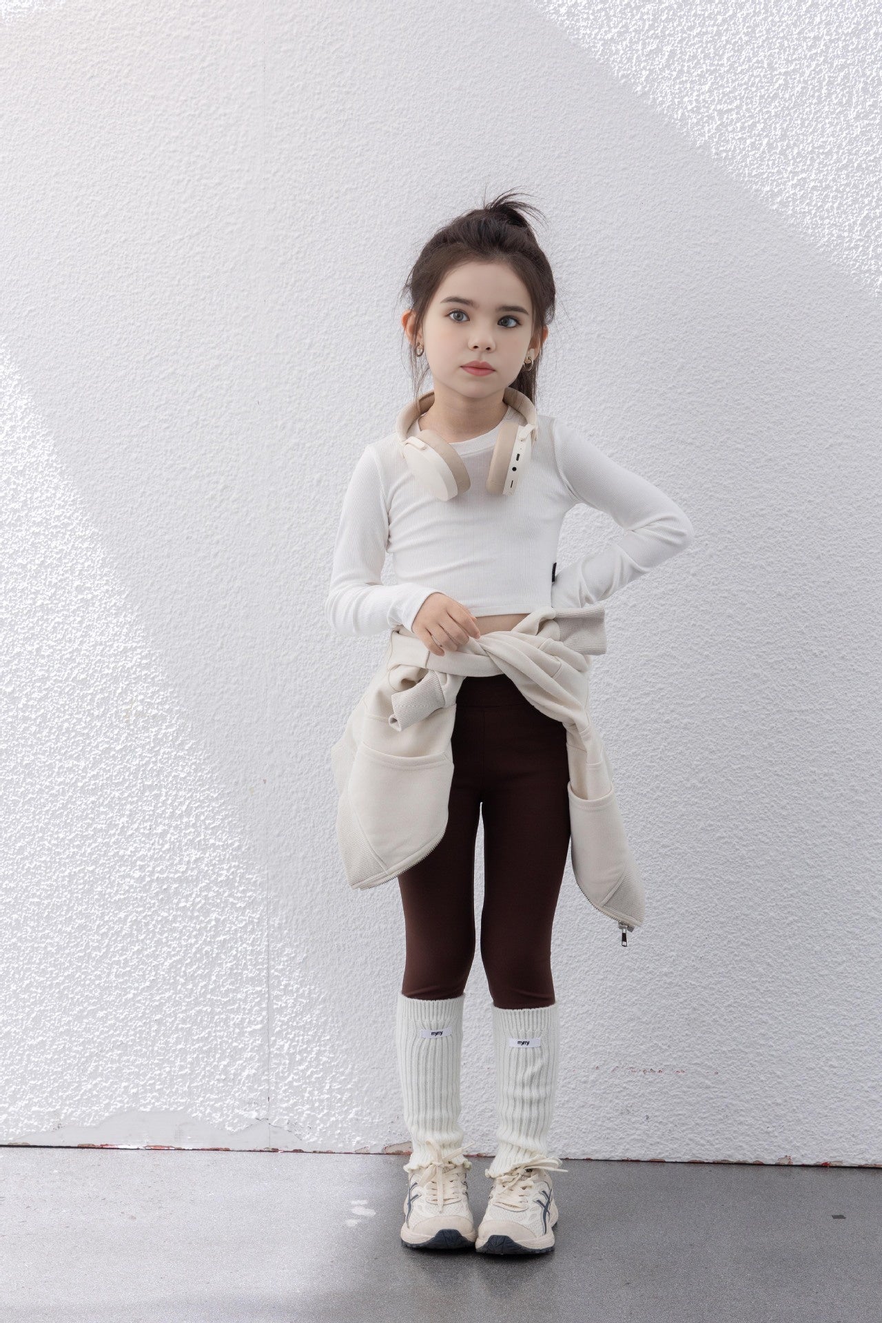 Cropped Comfort: Kids' Short Long Sleeve Top - White